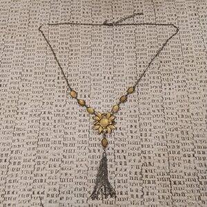 NY Collection Yellow Faceted Cabochons & Rhinestones Amulet Necklace w/ Tassel